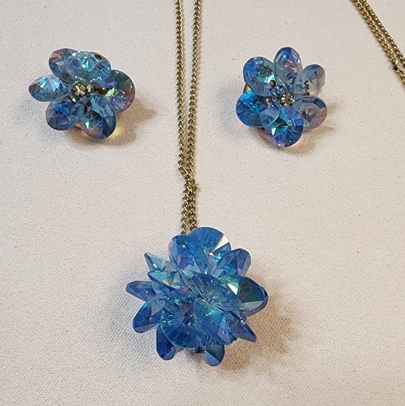 SKY BLUE RIVOLI EARRINGS and NECKLACE set - Picture 2 of 10